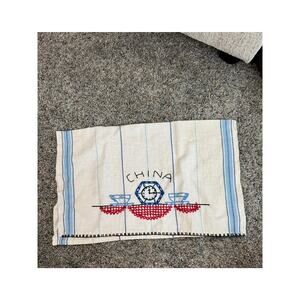 Vintage Hand Embroidered China Tea Towel Approx 20" x 16" Hand Towel Kitchen